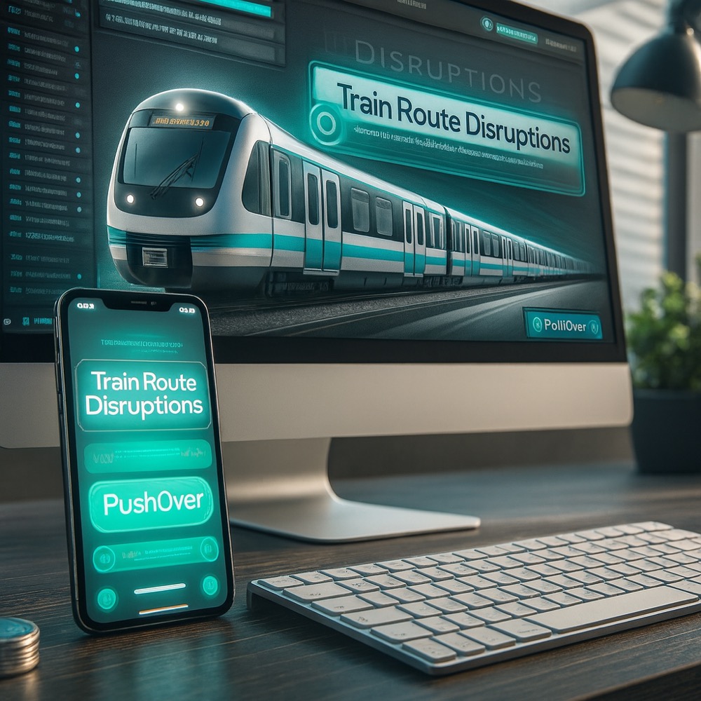 Illustration of an automated train disruption alert system using FileMaker Server.